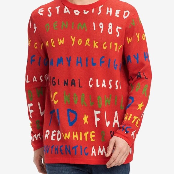 Tommy Hilfiger Bold and Colorful Graffiti Crewneck Cotton Sweater Mens Size XXLT - Picture 1 of 9